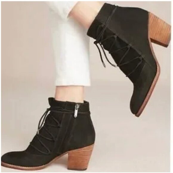 Sam Edelman Millard Lace-Up Boots Black Suede Ankle Bootie 10 Boho Cottage Core - Picture 1 of 14
